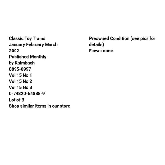 Vtg Lot 3 Classic Toy Trains Jan Feb Mar 2002 Magazine Layout Railroad Track - Picture 2 of 9